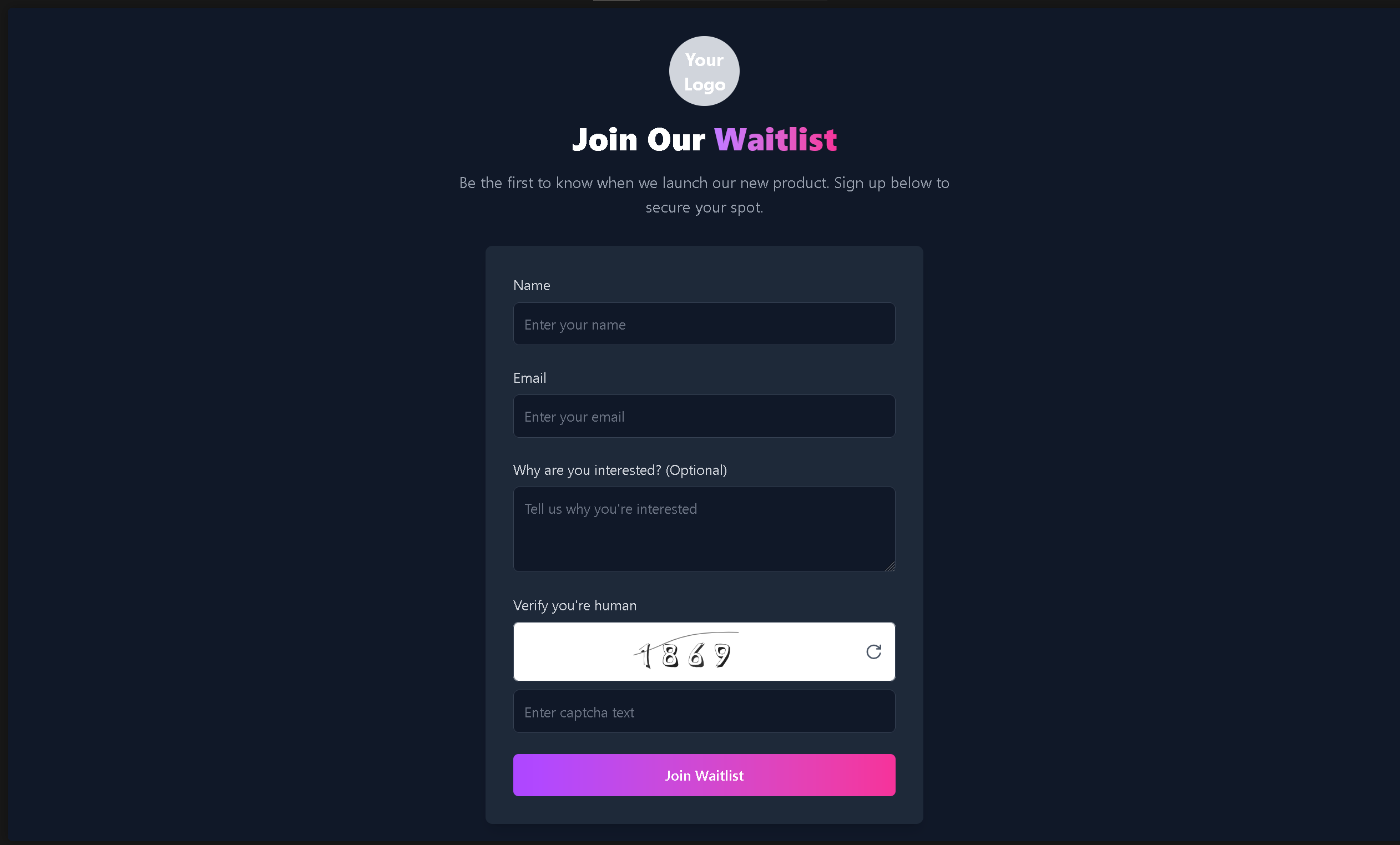 React Waitlist Template Screenshot